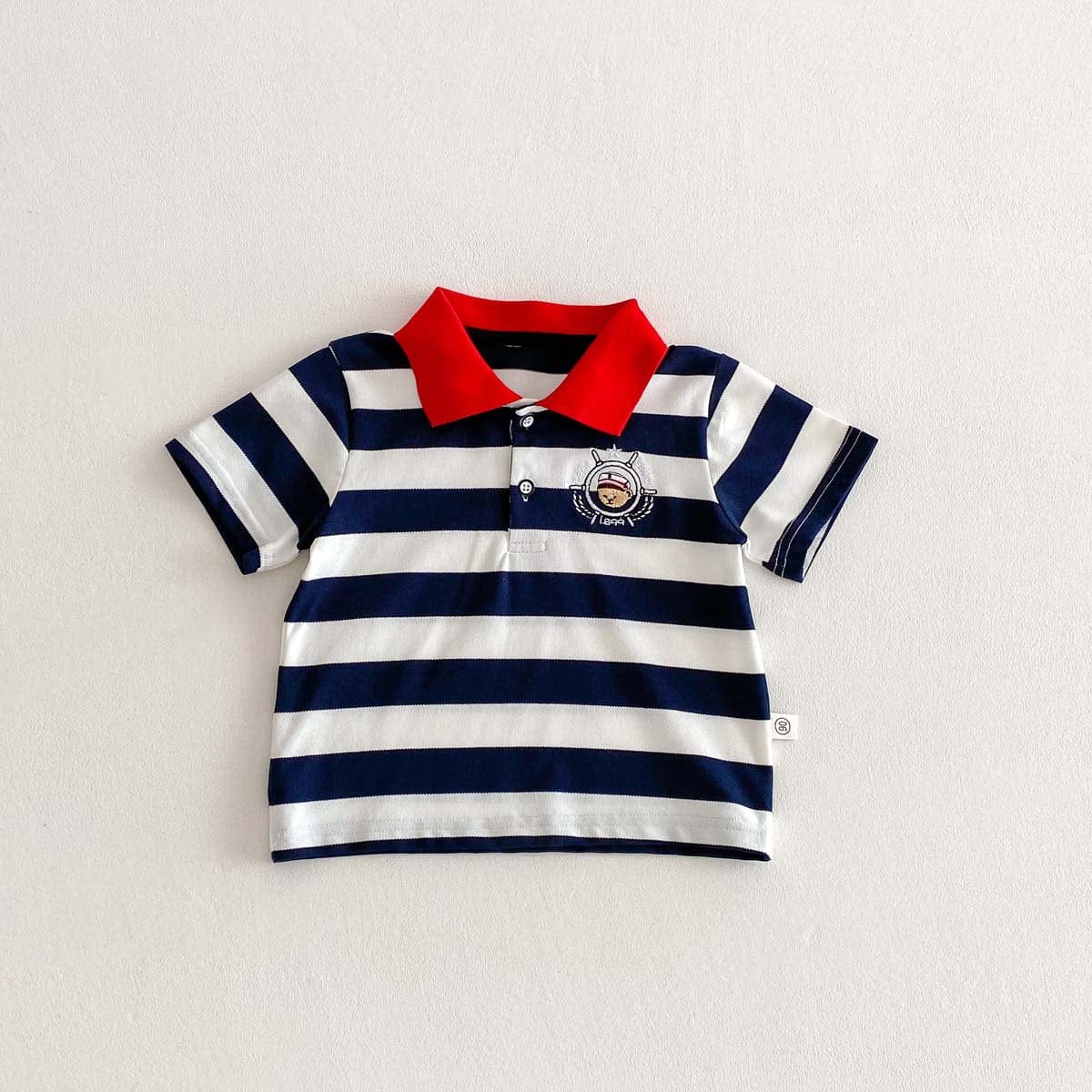 半袖シャツ・ブラウス Stripe / 90cm ボーダーワンポイント刺繍半袖ポロシャツ【mh0010349】