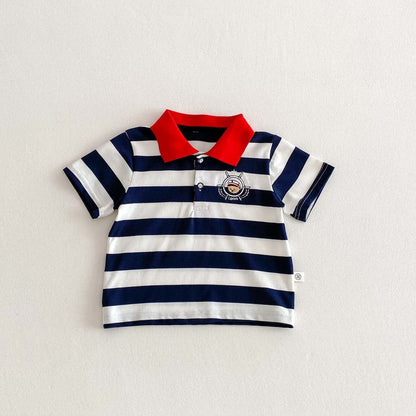 半袖シャツ・ブラウス Stripe / 90cm ボーダーワンポイント刺繍半袖ポロシャツ【mh0010349】