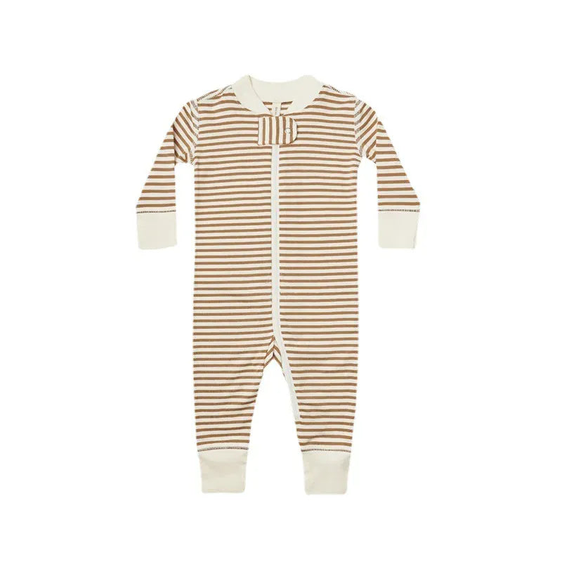 長袖ロンパース striped / 3-6M 66cm ベビーロンパース 長袖ジップアップジャンプスーツ プリント柄【mh0006227】