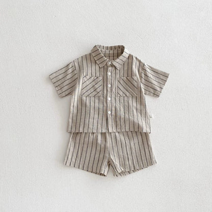 半袖セットアップ striped / 80cm / 取り寄せ（3〜14日） ☺︎ キッズセットアップ 2点セット 半袖シャツ ショートパンツ ストライプ