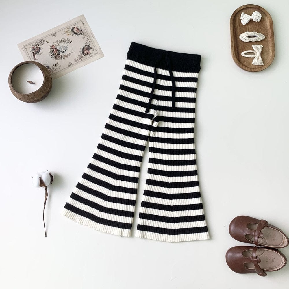 ロングパンツ・スウェットパンツ striped / 90cm キッズ ニット ルーズ フレアパンツ 無地 ボーダー ガールズ 女の子