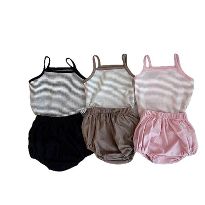 ノースリーブセットアップ striped suspenders t shorts suit【mh0009523】