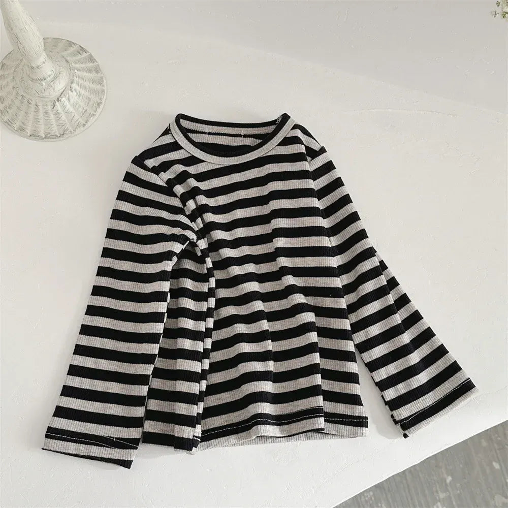 長袖セットアップ striped T shirts / 6-9 Months  73cm ベビートップス/スカート ボーダー長袖Tシャツ/レースフリルサスペンダースカート【mh0008836】