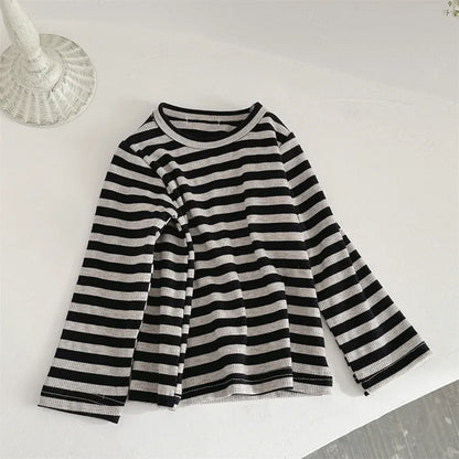 長袖セットアップ striped T shirts / 6-9 Months  73cm ベビートップス/スカート ボーダー長袖Tシャツ/レースフリルサスペンダースカート【mh0008836】