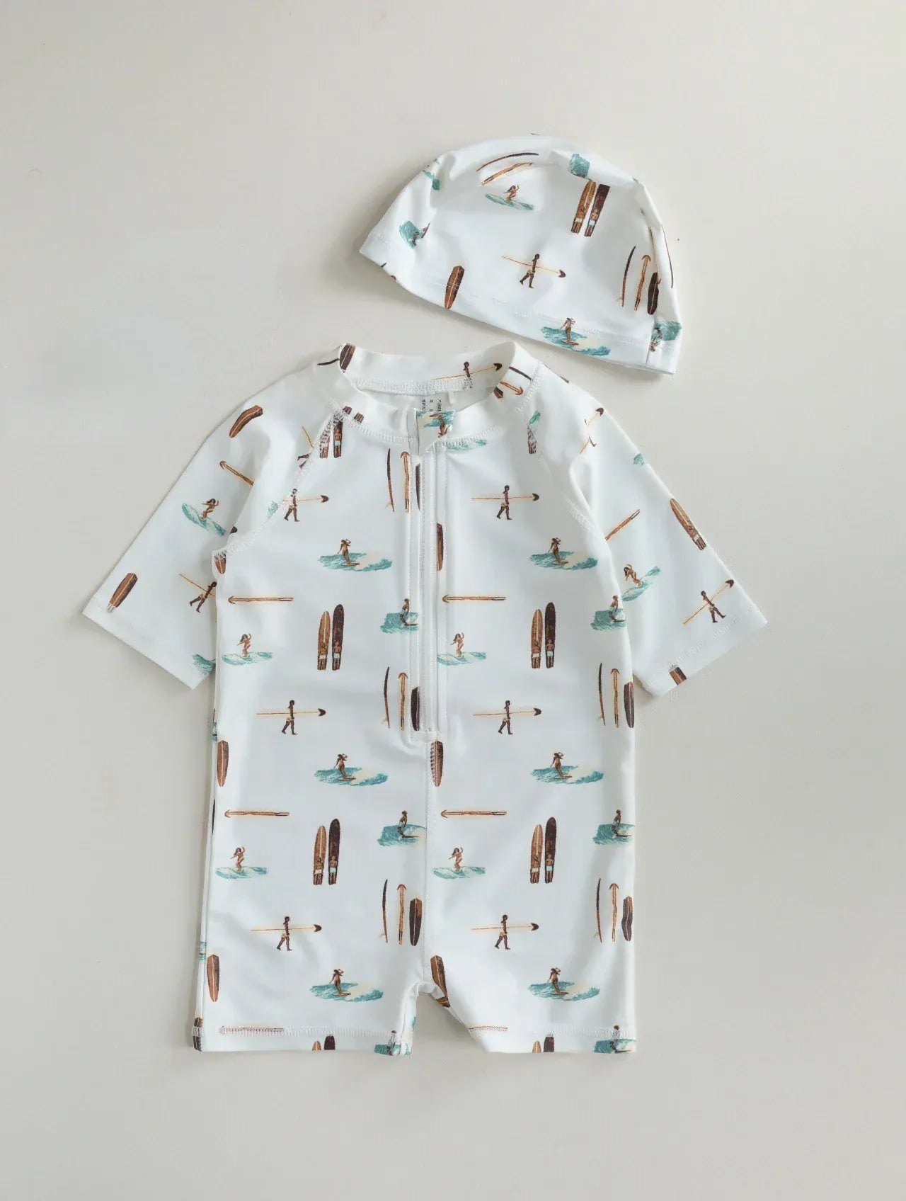 ベビー用水着 surfing / 80cm キッズ水着 ボーイズ 長袖ジップアップつなぎ ワンピース+帽子セット アニマルプリント スイムウェア【mh0005992】