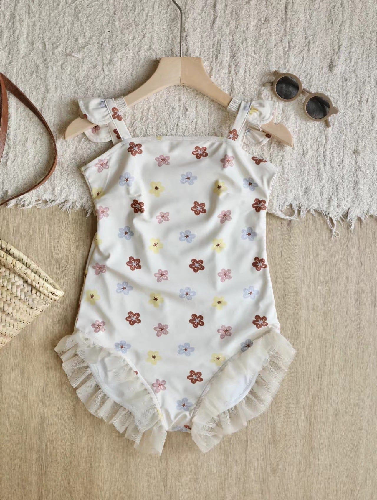 ベビー用水着 suspender swimsuit colored flowers / 140 ジュニアガールズ水着 ノースリーブワンピーススイムウェア ラッシュガード【mh0009340】