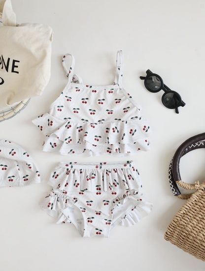 ベビー用水着 Suspenders split cherries / 80 ガールズ水着 キャミソールセパレートビキニスイムウェア ラッシュガード【mh0009312】