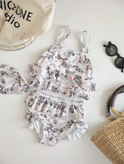 ベビー用水着 Suspenders split swans / 80 ガールズ水着 キャミソールセパレートビキニスイムウェア ラッシュガード【mh0009312】