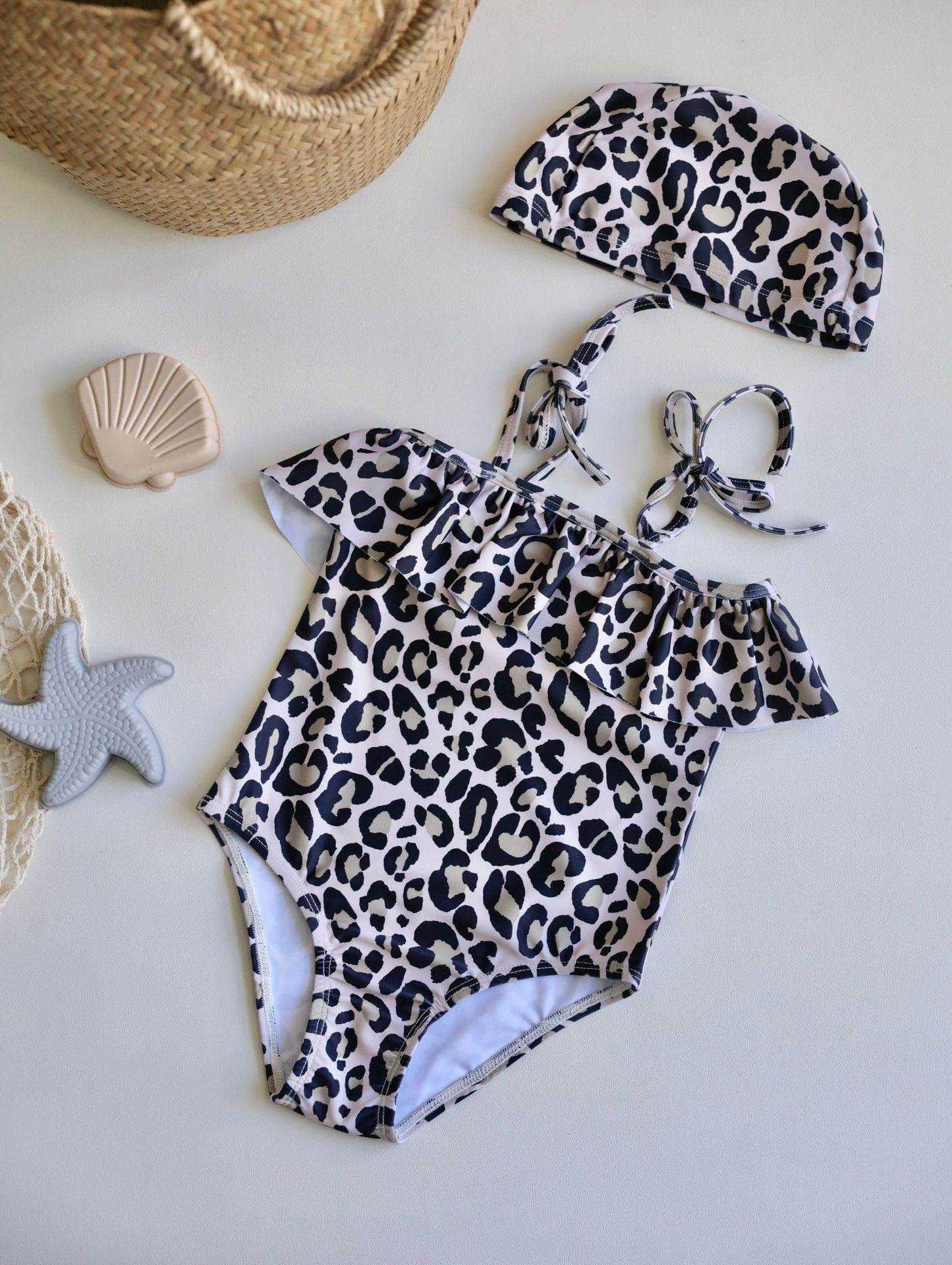 ベビー用水着 Suspenders swimsuit khaki leopard print / 80 ガールズ水着 ノースリーブワンピーススイムウェア ラッシュガード【mh0009365】