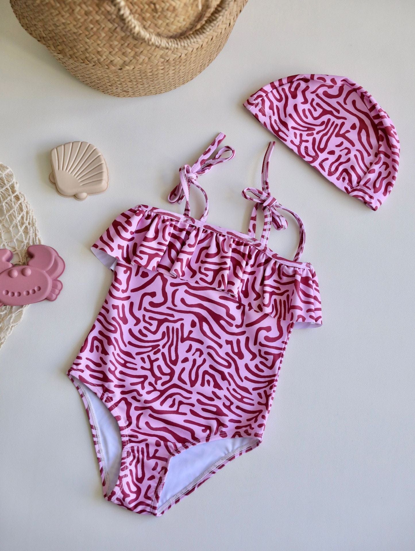 ベビー用水着 Suspenders swimsuit rose pink coral / 80 ガールズ水着 ノースリーブワンピーススイムウェア ラッシュガード【mh0009365】