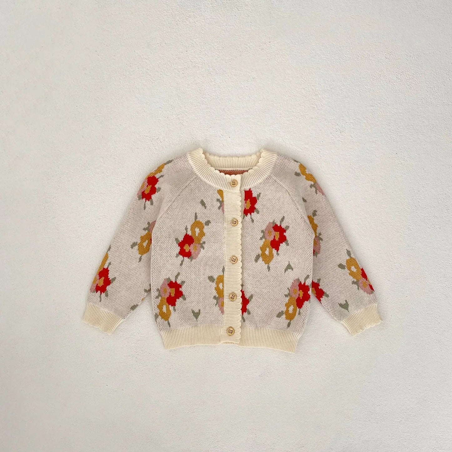 ロンパースセットアップ sweater / 6M  66cm ベビーカーディガン/ロンパース ニットジャケット/サスペンダーボディスーツ フラワー花柄