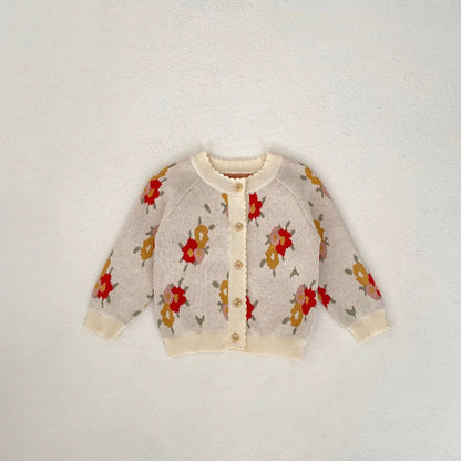 ロンパースセットアップ sweater / 6M  66cm ベビーカーディガン/ロンパース ニットジャケット/サスペンダーボディスーツ フラワー花柄
