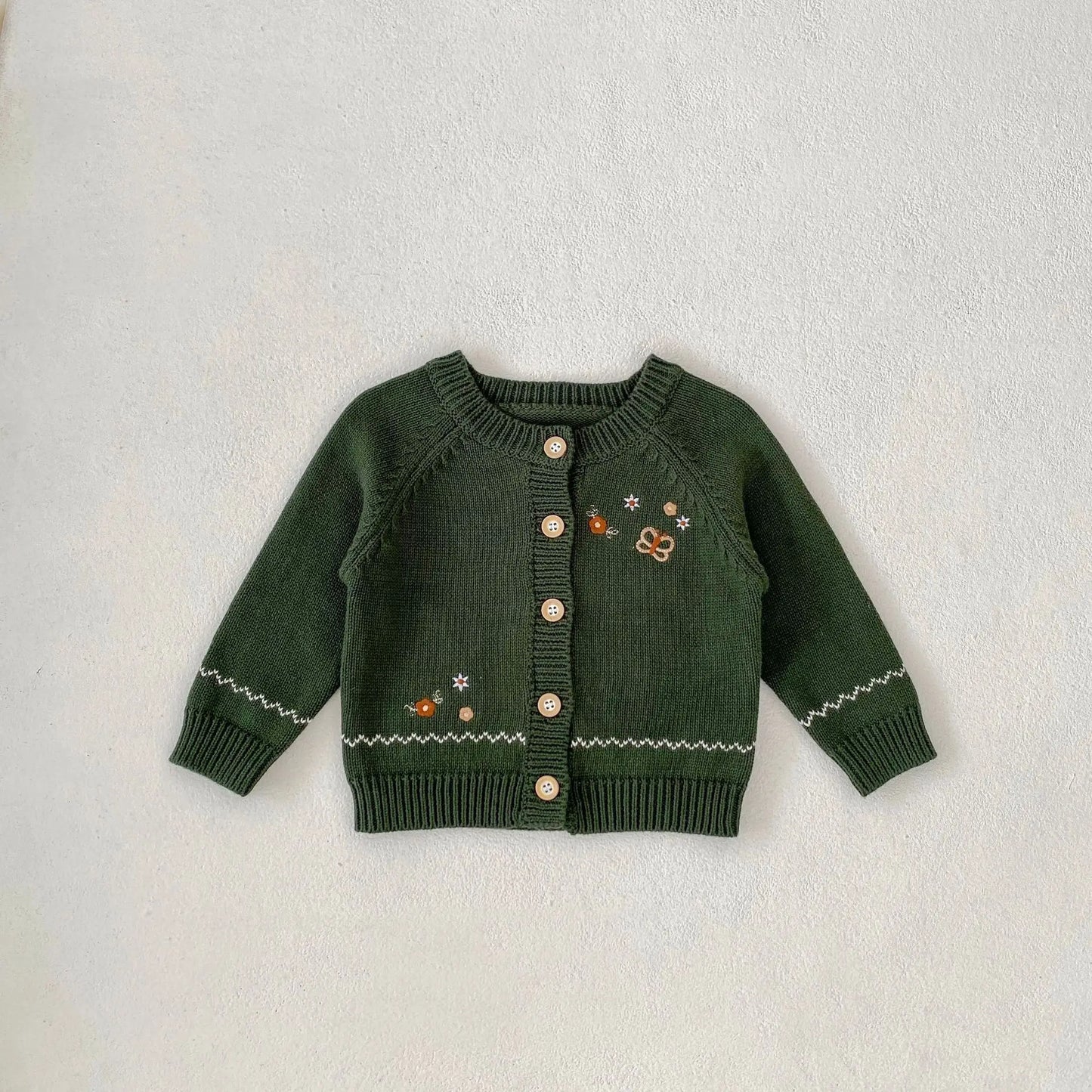 ロンパースセットアップ sweater / 6M  66cm ベビーカーディガン/ロンパース ニットジャケット/サスペンダーボディスーツ バタフライ蝶フラワー刺繍