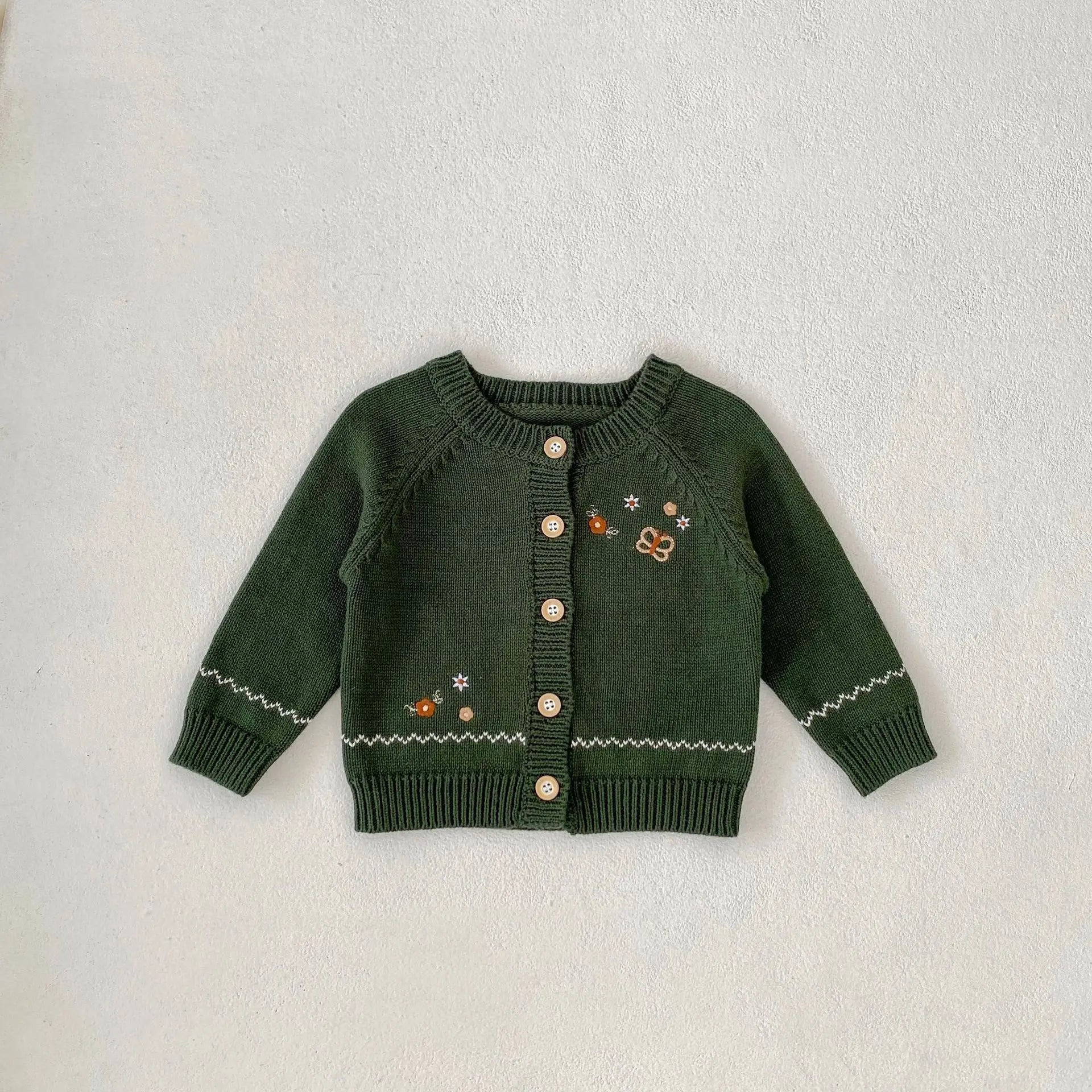 ロンパースセットアップ sweater / 6M  66cm ベビーカーディガン/ロンパース ニットジャケット/サスペンダーボディスーツ バタフライ蝶フラワー刺繍