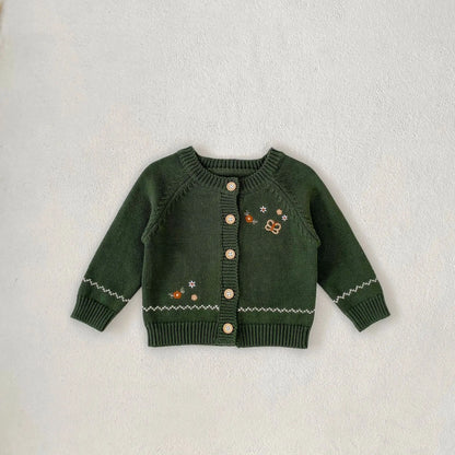 ロンパースセットアップ sweater / 6M  66cm ベビーカーディガン/ロンパース ニットジャケット/サスペンダーボディスーツ バタフライ蝶フラワー刺繍