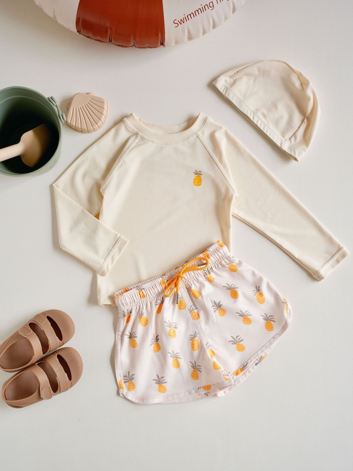 ベビー用水着 swim trunk set pineapple [swimsuit + swimming cap] / 80 ボーイズ水着 長袖セパレートスイムウェア ラッシュガード【mh0009345】