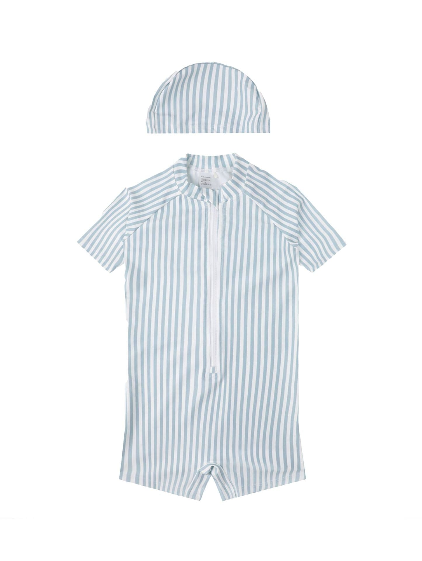 ベビー用水着 Swimsuit aqua stripe [swimsuit + swimming cap] / 80 ボーイズ水着 半袖つなぎスイムウェア ラッシュガード【mh0009304】