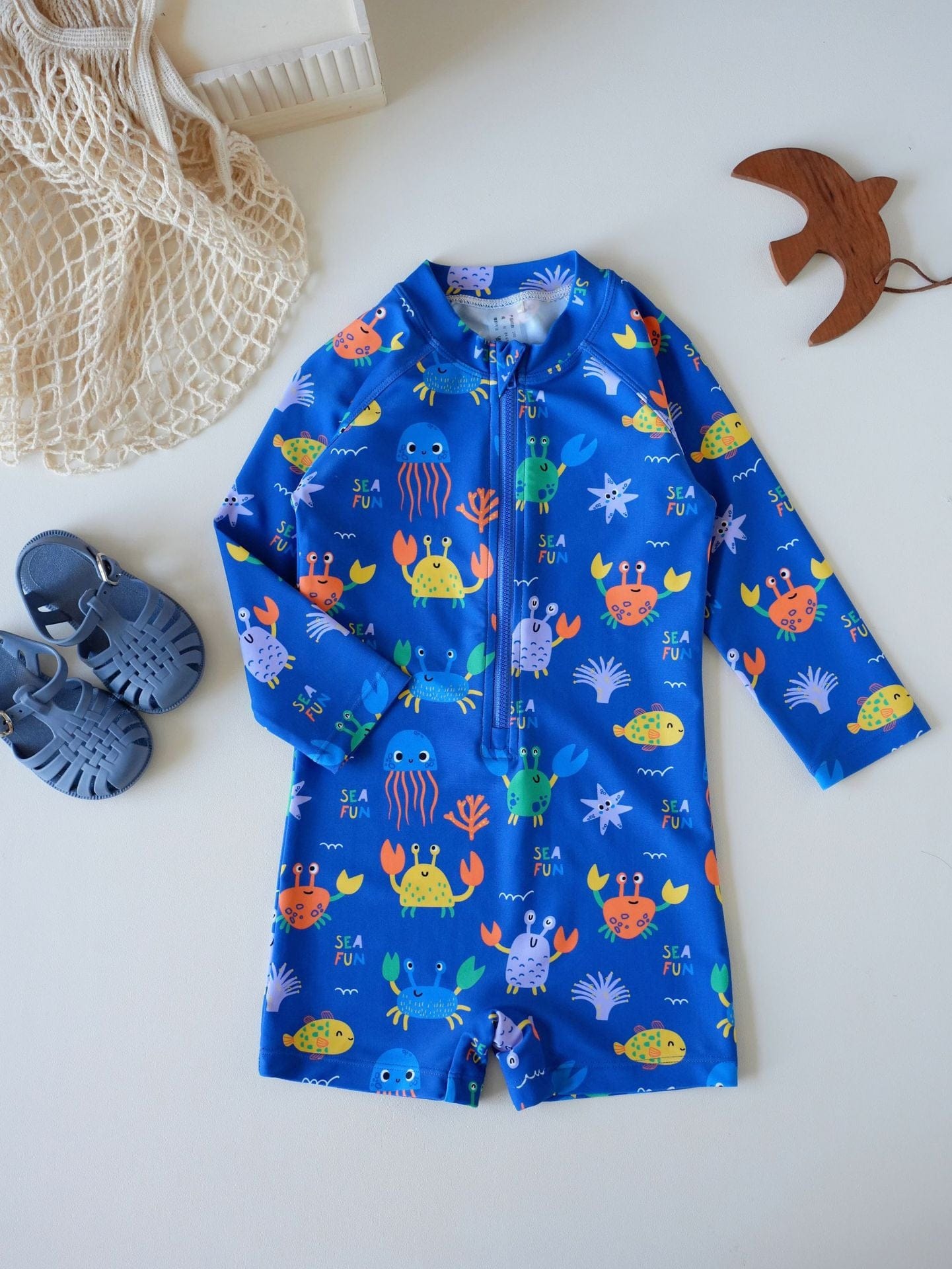 ベビー用水着 Swimsuit Azure Crab [Free suited swimming cap] / 80 ボーイズガールズ水着 長袖つなぎスイムウェア ラッシュガード【mh0009372】