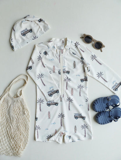 ベビー用水着 Swimsuit car / 80 ボーイズ水着 長袖つなぎスイムウェア ラッシュガード【mh0009331】