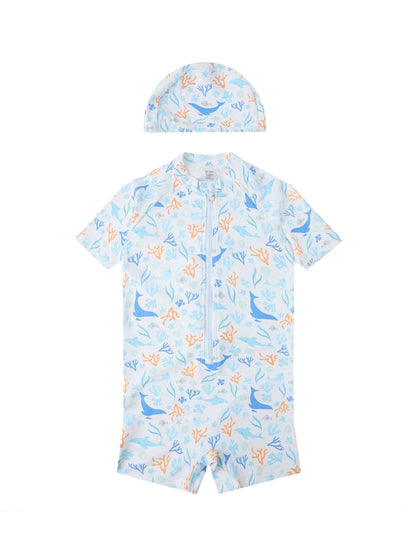 ベビー用水着 Swimsuit Coral [Swimsuit + Swimming Cap] / 80 ボーイズ水着 半袖つなぎスイムウェア ラッシュガード【mh0009304】