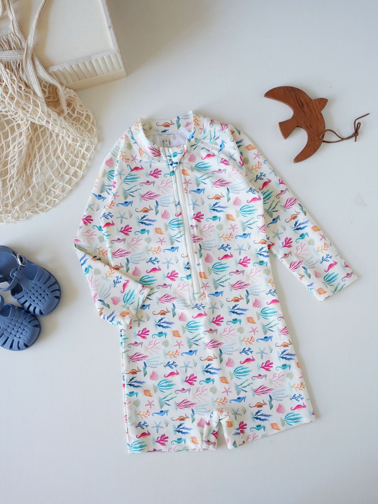 ベビー用水着 Swimsuit Cream Coral [Gift of Suited Swim Cap] / 80 ボーイズガールズ水着 長袖つなぎスイムウェア ラッシュガード【mh0009372】