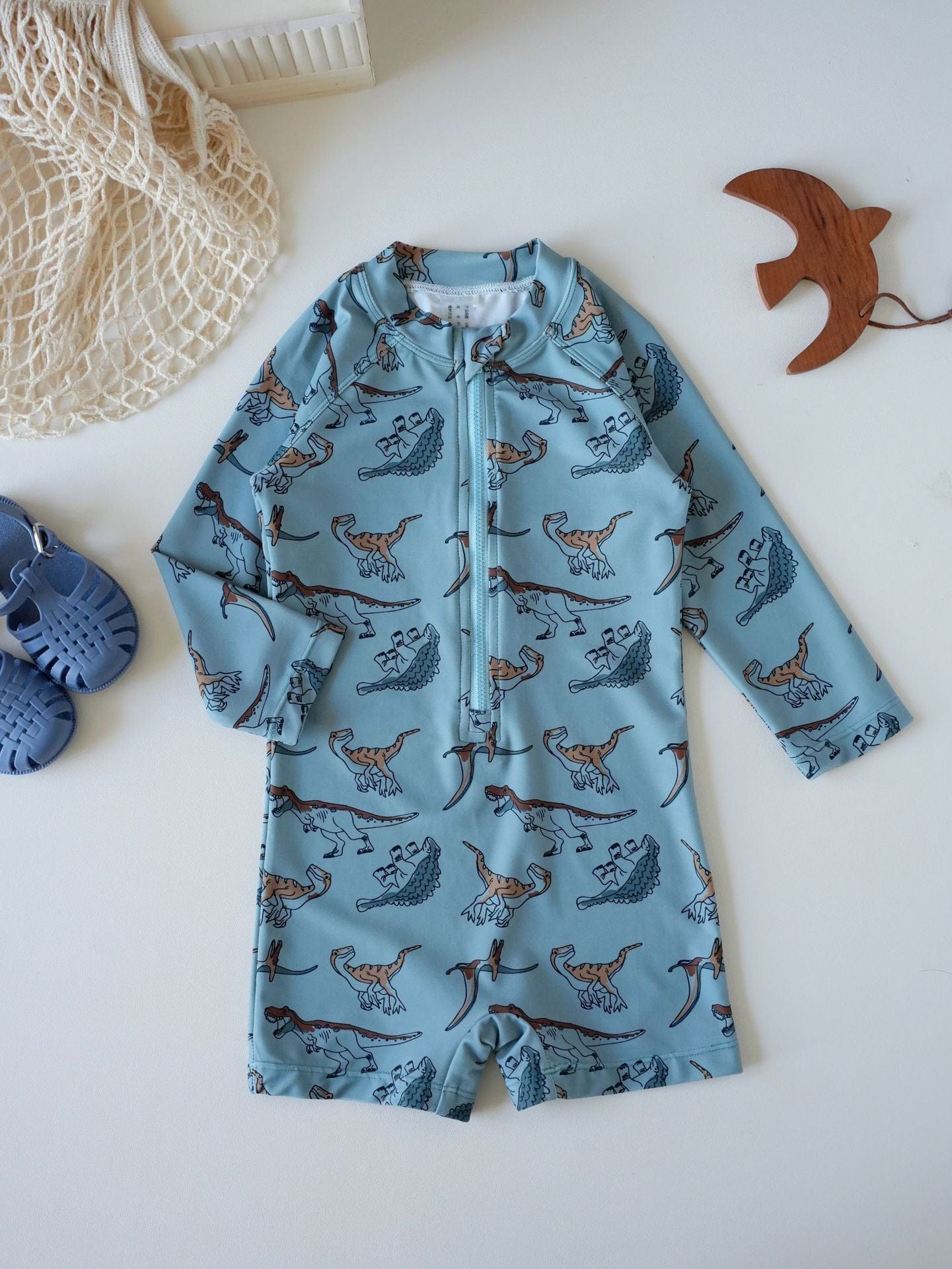 ベビー用水着 Swimsuit Lake Green Tyrannosaurus Rex [Gift Swim Cap of the same suit] / 80 ボーイズガールズ水着 長袖つなぎスイムウェア ラッシュガード【mh0009372】