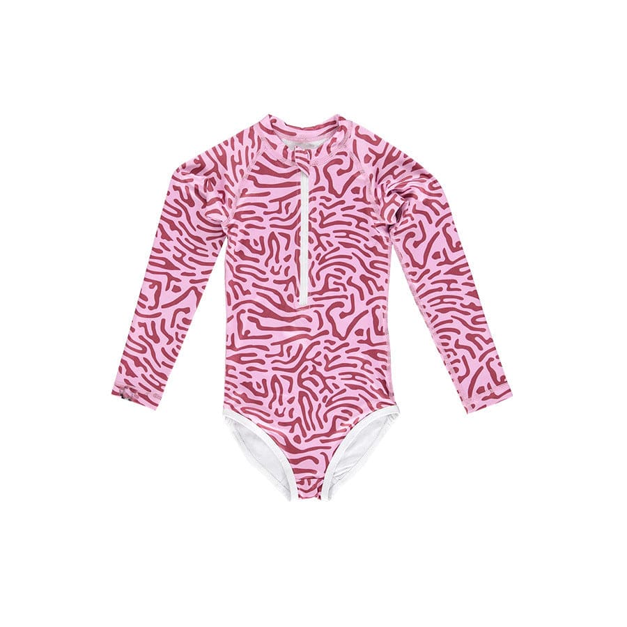 ベビー用水着 swimsuit long sleeved rose pink coral / 80 ガールズ水着 長袖ワンピーススイムウェア ラッシュガード【mh0009294】