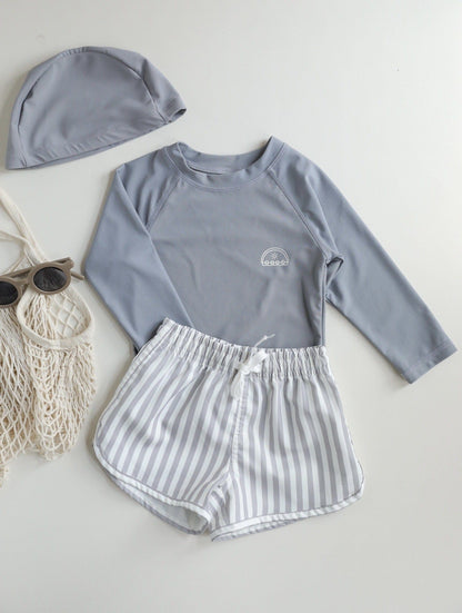 ベビー用水着 Swimsuit rock grey suit / 80 ボーイズ水着 長袖セパレートスイムウェア ラッシュガード【mh0009355】