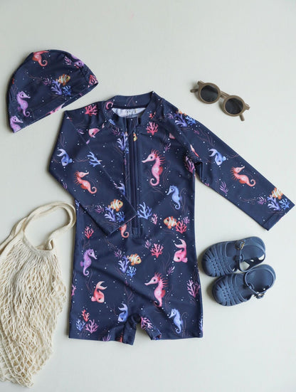 ベビー用水着 Swimsuit seahorse / 80 ボーイズ水着 長袖つなぎスイムウェア ラッシュガード【mh0009331】