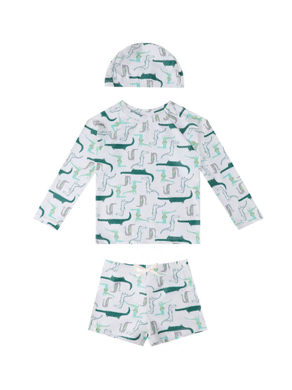 ベビー用水着 Swimsuit set crocodile [free suited swim cap] / 80 ボーイズ水着 長袖セパレートスイムウェア ラッシュガード【mh0009364】