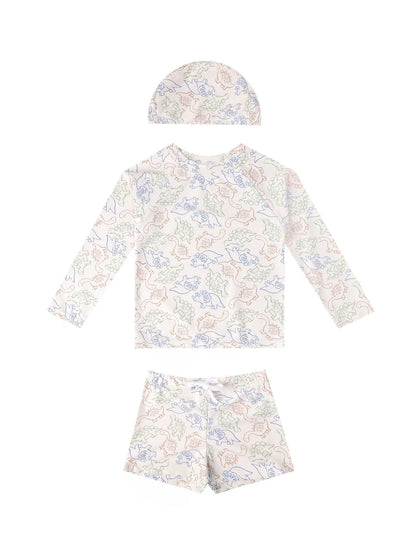 ベビー用水着 Swimsuit Set Dinosaur [Free Suited Swim Cap] / 80 ボーイズ水着 長袖セパレートスイムウェア ラッシュガード【mh0009364】