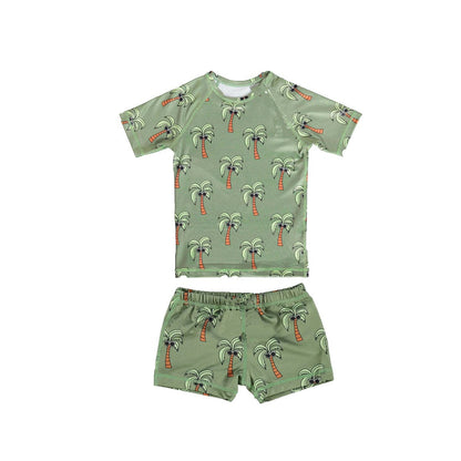 ベビー用水着 swimsuit two-piece green coconut tree set / 80 ボーイズ水着 半袖セパレートスイムウェア ラッシュガード【mh0009283】