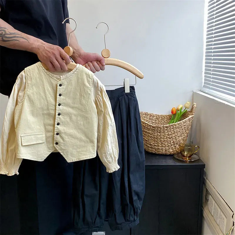 ロングパンツ・スウェットパンツ キッズトップス ベスト パンツ 長袖パフスリーブTシャツ シンプルベスト バルーンルーズパンツ