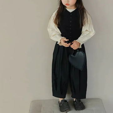 ロングパンツ・スウェットパンツ キッズトップス ベスト パンツ 長袖パフスリーブTシャツ シンプルベスト バルーンルーズパンツ