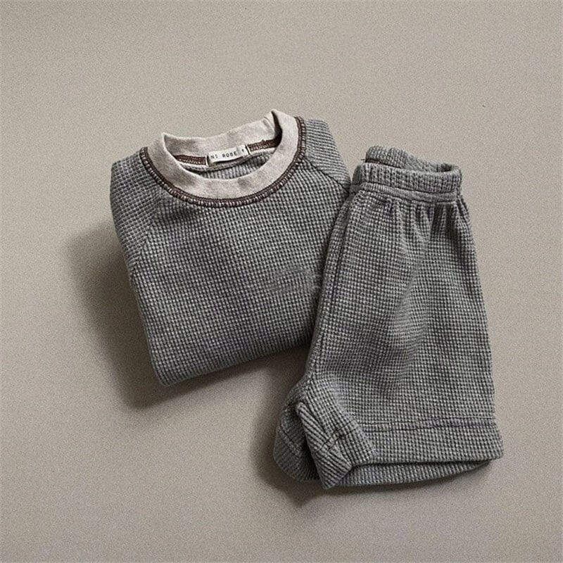 長袖セットアップ ☺︎ キッズ ワッフル セットアップ 長袖 Tシャツ ショートパンツ ボーイズ