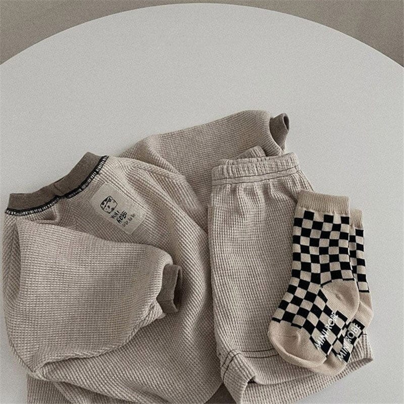 長袖セットアップ ☺︎ キッズ ワッフル セットアップ 長袖 Tシャツ ショートパンツ ボーイズ