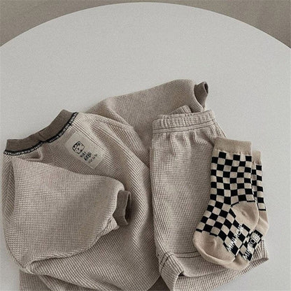 長袖セットアップ ☺︎ キッズ ワッフル セットアップ 長袖 Tシャツ ショートパンツ ボーイズ