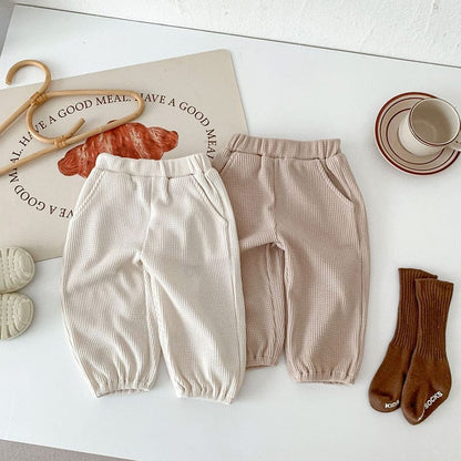 長袖セットアップ ベビー ワッフル セットアップ くま ベア 長袖 Tシャツ パンツ ベージュ カーキ ユニセックス