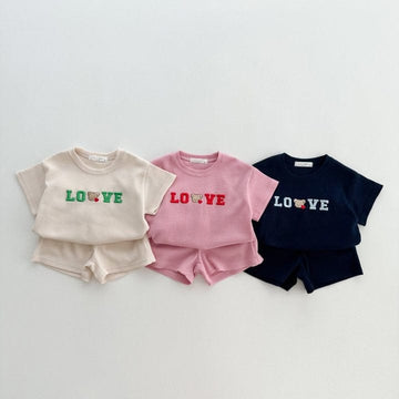 半袖セットアップ ベビー セットアップ くま ベア 刺繍 半袖Tシャツ ショートパンツ ベージュ ネイビー ピンク ユニセックス