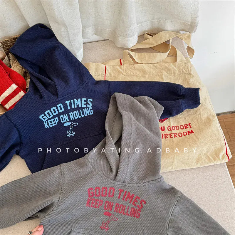 トレーナー・フーディ キッズトップス フーディスウェットシャツ パーカーTシャツ フード付きレターロゴプリント 2カラー