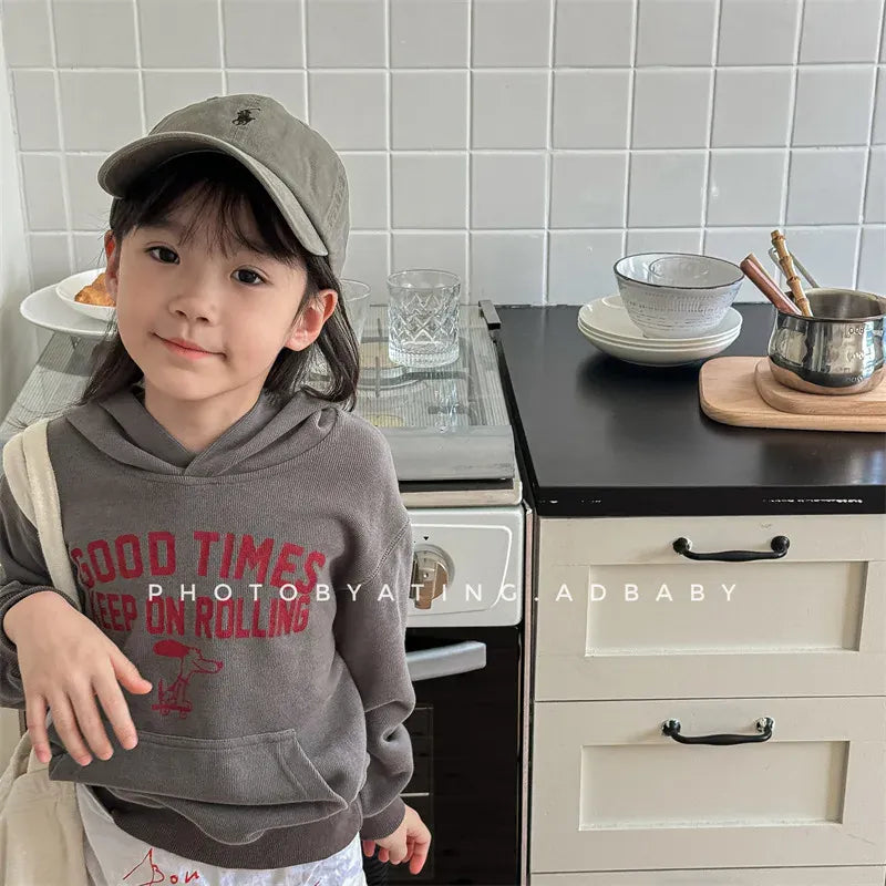 トレーナー・フーディ キッズトップス フーディスウェットシャツ パーカーTシャツ フード付きレターロゴプリント 2カラー