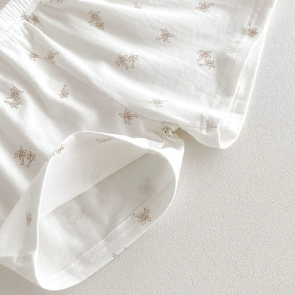 半袖パジャマ キッズパジャマセット 半袖Tシャツ+ショートパンツ ヤシの木プリント ルームウェア 2カラー