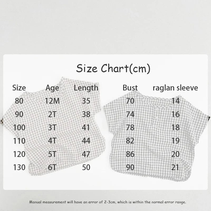 半袖シャツ・ブラウス ☺︎ キッズトップス ノーカラー半袖シャツ Tシャツ レトロチェック 2カラー