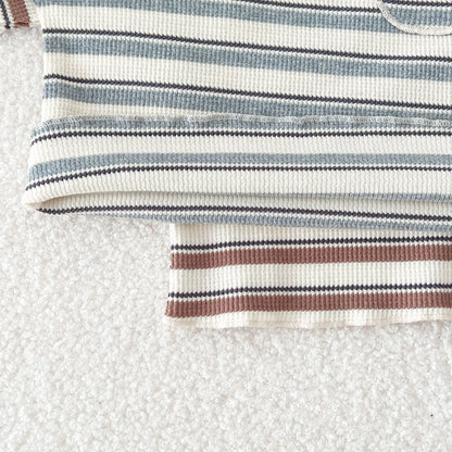 長袖セットアップ キッズセットアップ 長袖Tシャツ+ショートパンツ ボーダー ルームウェア 2カラー