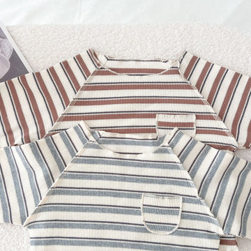 長袖セットアップ キッズセットアップ 長袖Tシャツ+ショートパンツ ボーダー ルームウェア 2カラー