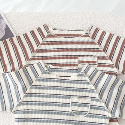 長袖セットアップ キッズセットアップ 長袖Tシャツ+ショートパンツ ボーダー ルームウェア 2カラー