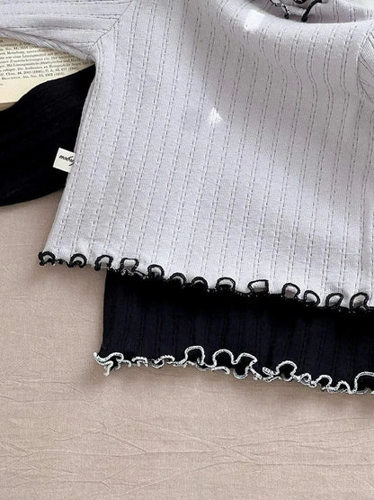 長袖セットアップ ベビーセットアップ 長袖フリルエッジTシャツ+ワイドルーズパンツ 2カラー
