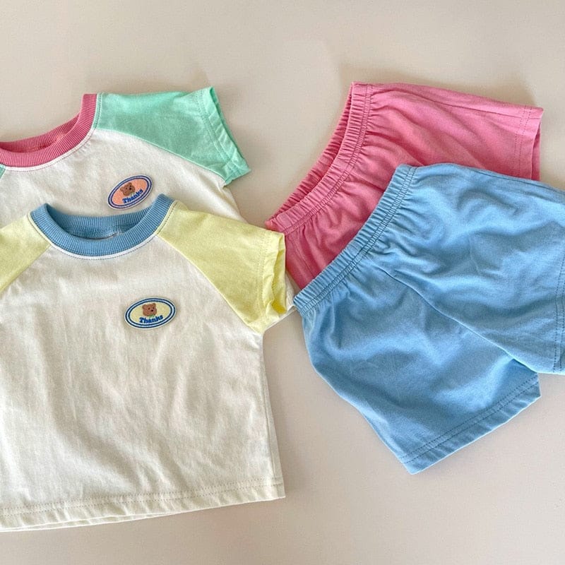 半袖セットアップ ☺︎ ベビー カラフル パッチワーク セットアップ 半袖 Tシャツ ショートパンツ 2カラー ボーイズ
