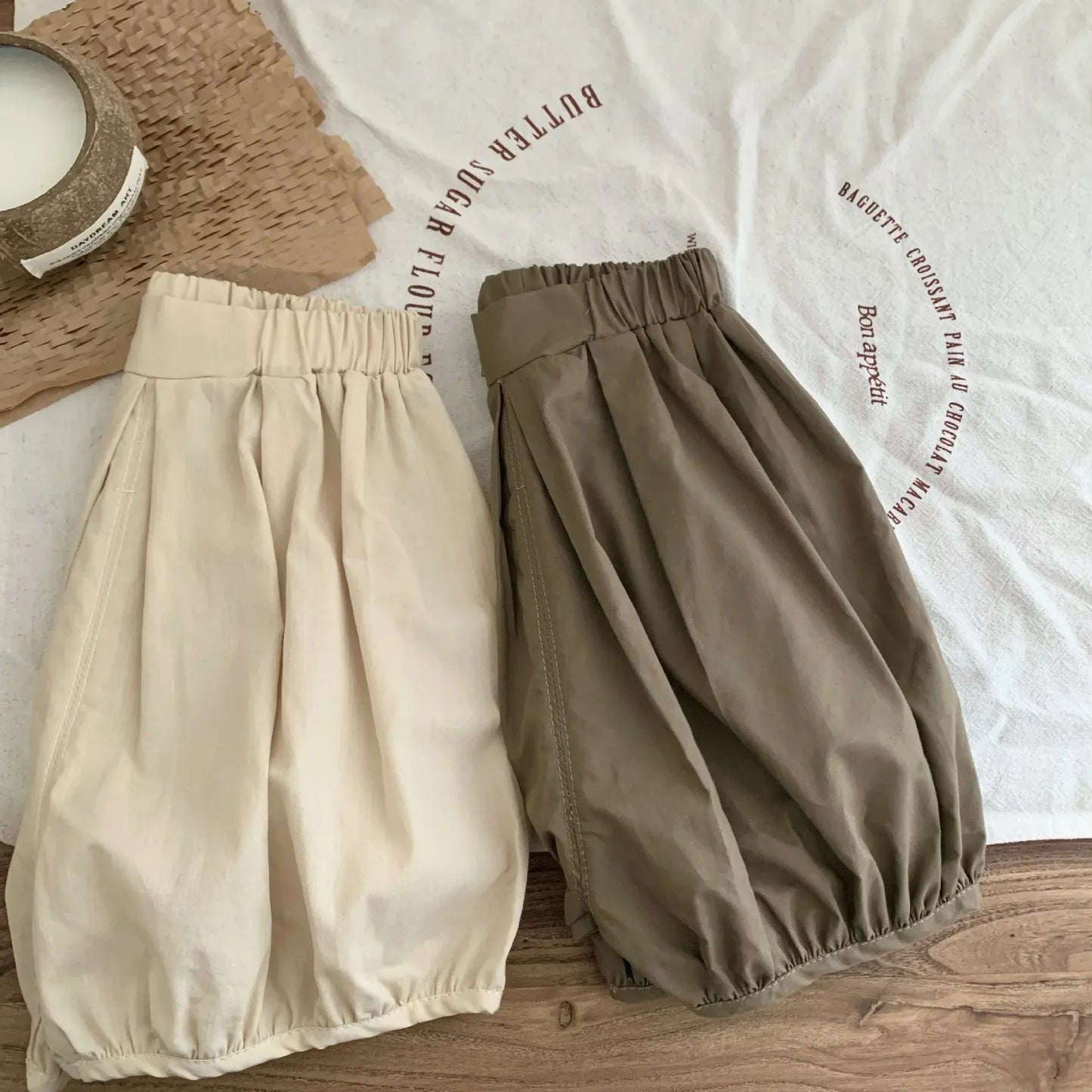 半袖セットアップ キッズトップス/パンツ 半袖プリントTシャツ/バルーンショートパンツ パンブレッドプリント 2カラー【mh0005454】