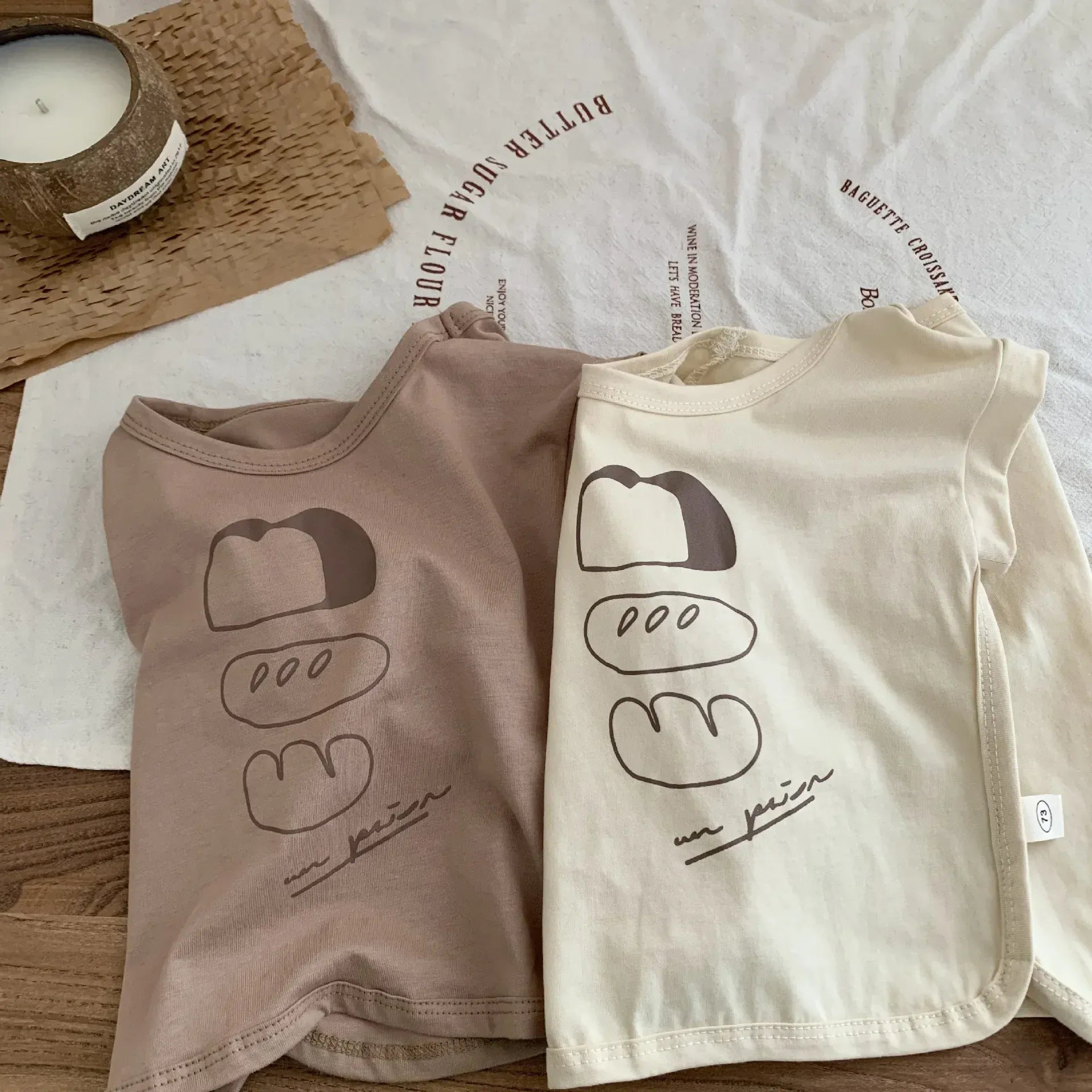 半袖セットアップ キッズトップス/パンツ 半袖プリントTシャツ/バルーンショートパンツ パンブレッドプリント 2カラー【mh0005454】